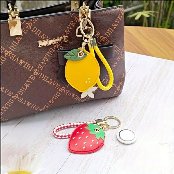 NEW! Strawberry Air Tag Holder Key Chain Purse Charm with Braided Strap - Picture 5 of 6